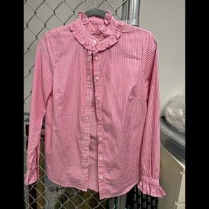 J crew ruffle collar pink pin stripe blouse XS
